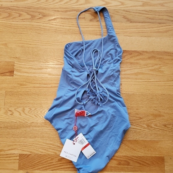 New Red Carter Ocean Blue one Shoulder 1 piece Swimsuit strappy Tie Back Size XS - Picture 5 of 5